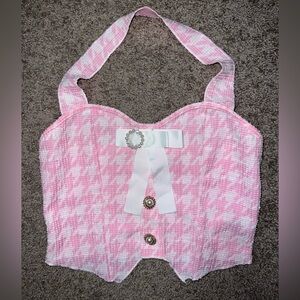 SHEIN Pink and White Houndstooth Crop Top